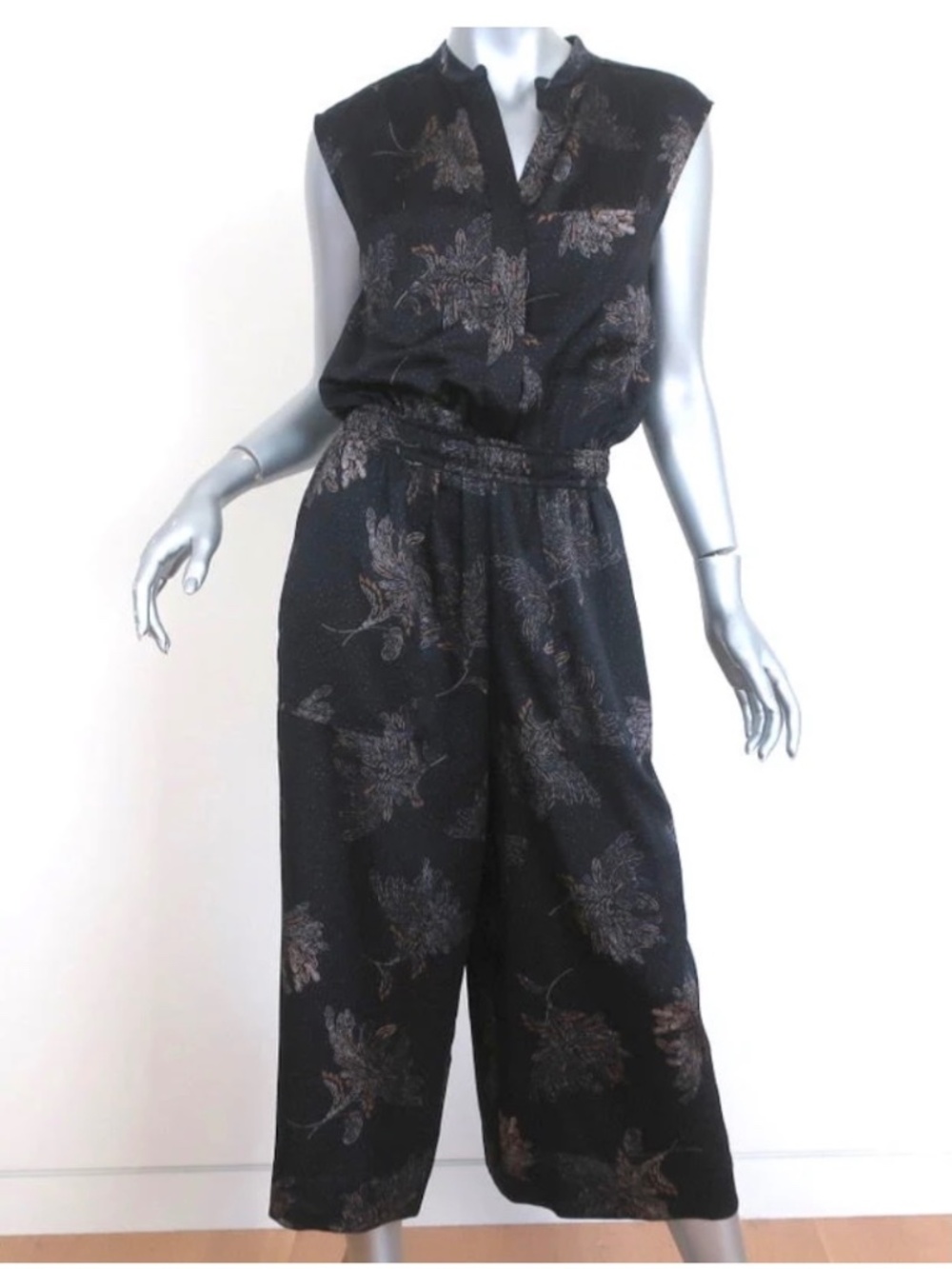 VINCE / Woodblock Floral crop Sleeveless Jumpsuit Coastal Size Small